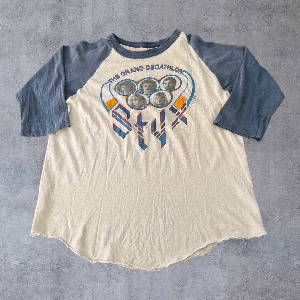 Vtg 1979 STYX Grand Decathlon Concert Tour T Shirt 3/4 Raglan Rock Band Thin 70s
